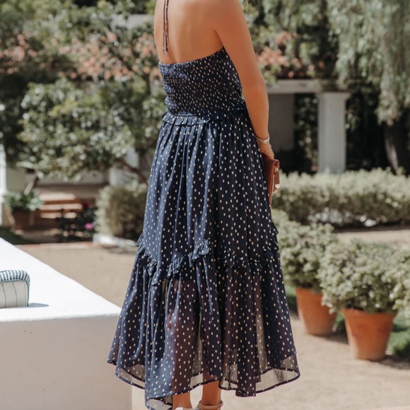 VICI dolls NEVER WORN NWOT REMARKABLE METALLIC DETAILED HALTER MIDI DRESS - NAVY - Picture 5 of 11